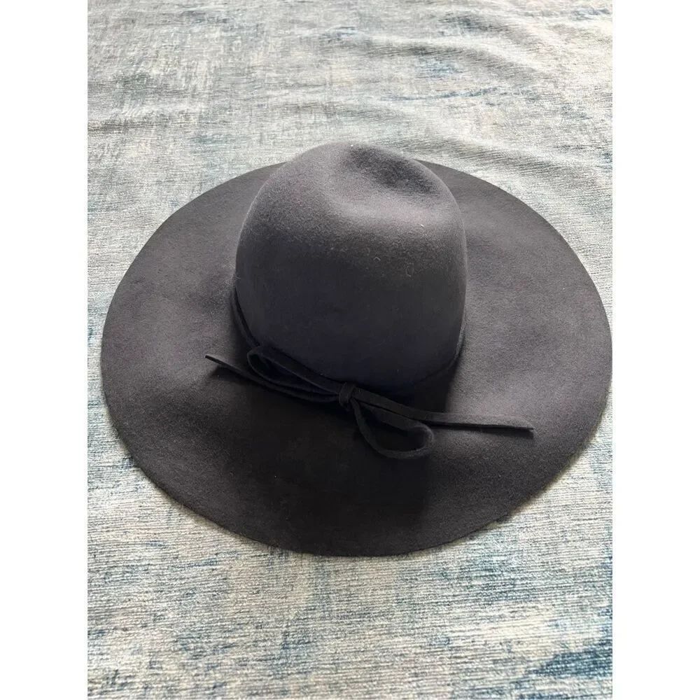 David & Young Dark Charcoal Gray Felt Wool Wide Brim Floppy Hat w Bow